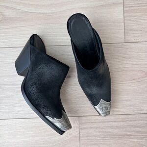 FREE PEOPLE brayden mules / black leather metal toe kick booties / size 37